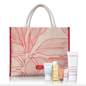 Clarins 6-Pc Face & Body Skincare Gift Set w. Large Eco Tote NEW BNIB $110 Value
